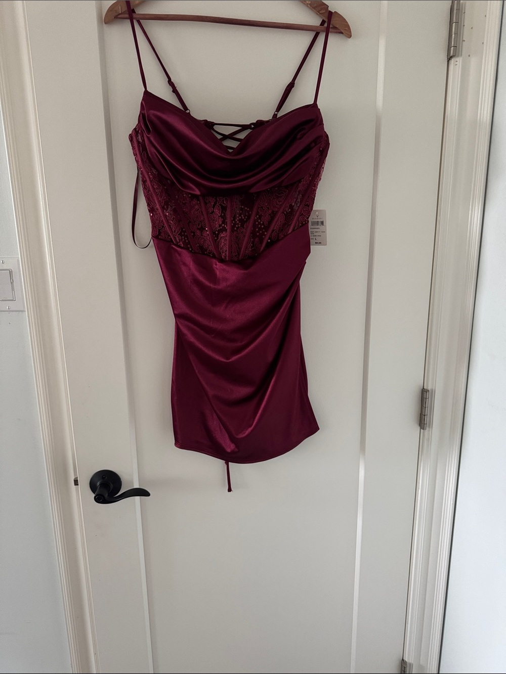 Satin Lace Cowl Neck Chemise in Deep Burgundy